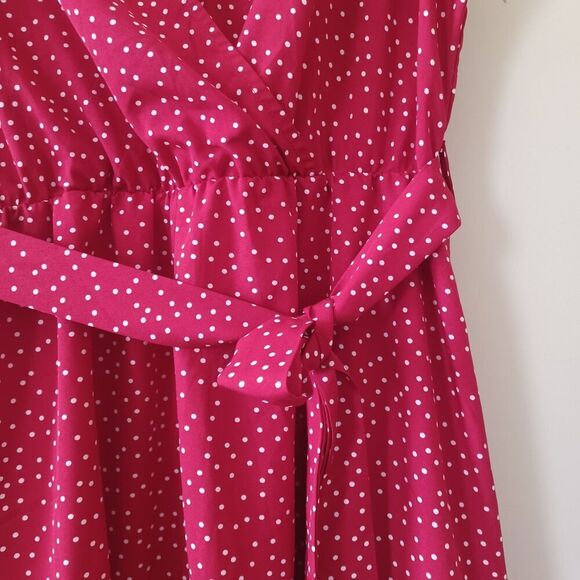 Shein XL Faux Wrap Surplice‎ VNeck Ruffle Tier Red Polka Dots Tie Waist Casual - Picture 3 of 8